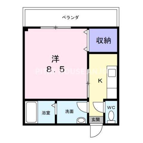 ルートワン矢作(1K/1階)の間取り写真