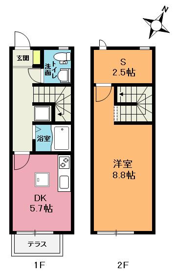 キューブ浅間台B(1SDK/1階)の間取り写真