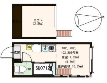 ハーモニーテラス日ノ出町III(ワンルーム/1階)の間取り写真