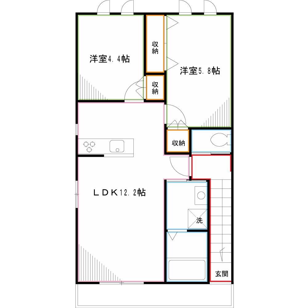 下連雀ハウス(2LDK/2階)の間取り写真