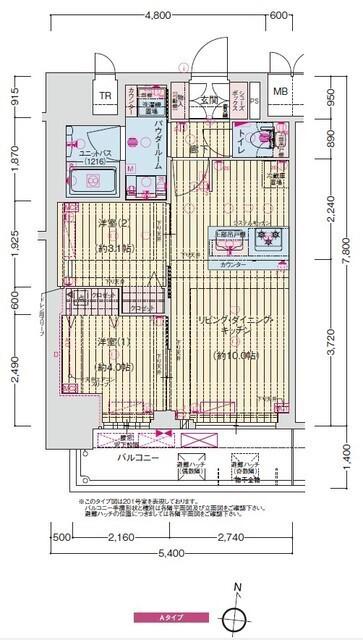 プレリス大阪今里サヴィア(2LDK/15階)の間取り写真