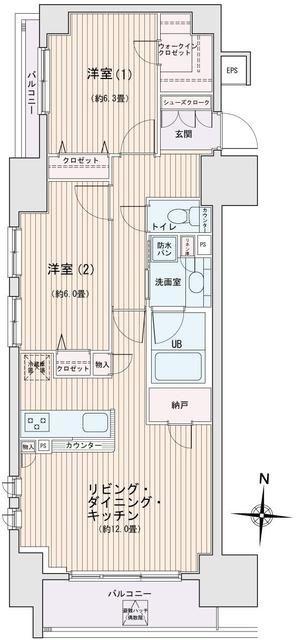エスティメゾン錦糸町II(2LDK/12階)の間取り写真