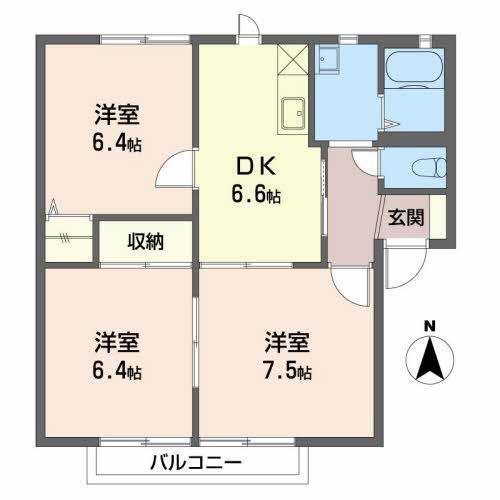 HOTARU B棟(3DK/2階)の間取り写真