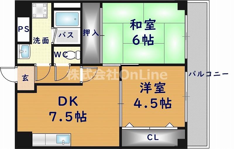 足代北パークマンション(2DK/7階)の間取り写真