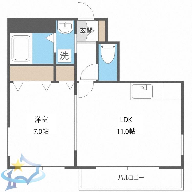 ラフィネ山鼻S23ビルディング(1LDK/4階)の間取り写真