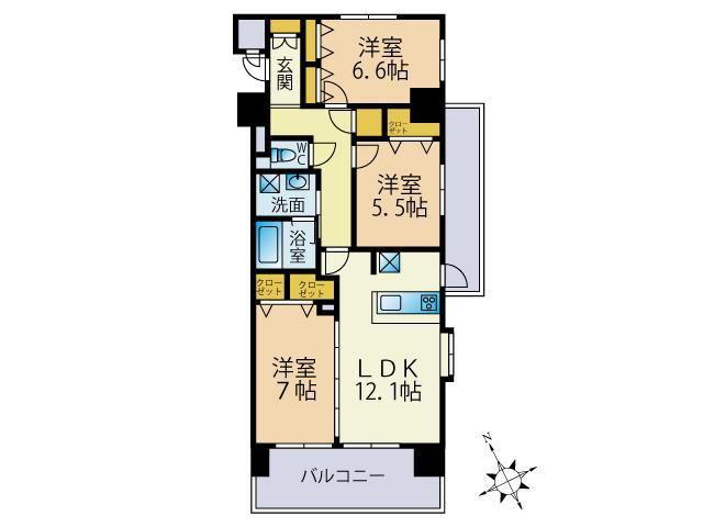 ヘスティア大濠(3LDK/5階)の間取り写真