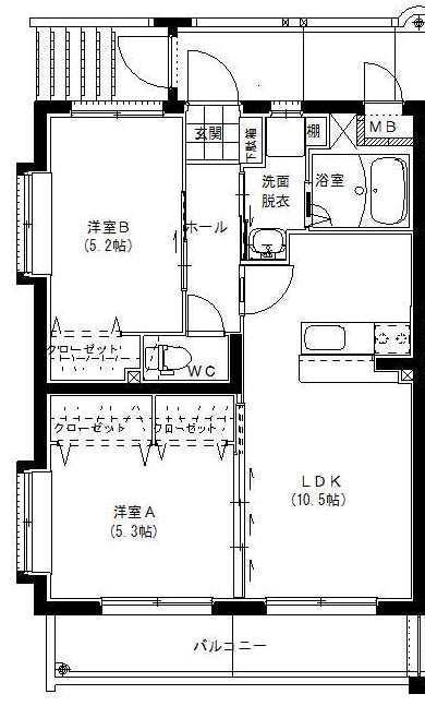 クレスト小松(2LDK/2階)の間取り写真