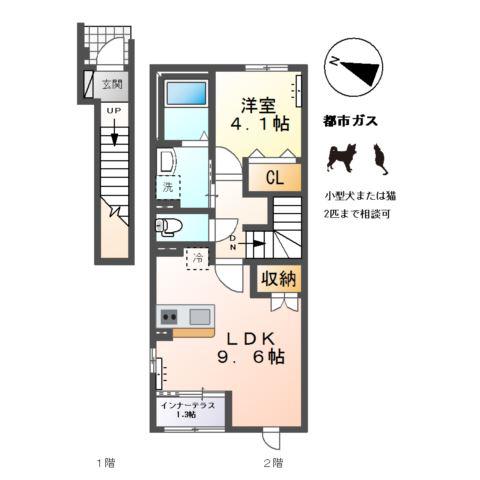 萩原町アパート(1LDK/2階)の間取り写真