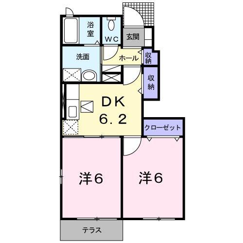 ブライト・ステージ II番館(2DK/1階)の間取り写真