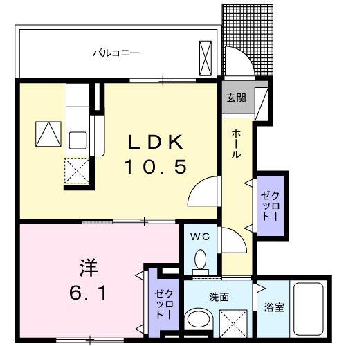 ビューテラス(1LDK/1階)の間取り写真
