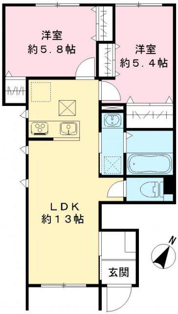 ソラティオ本町(2LDK/1階)の間取り写真
