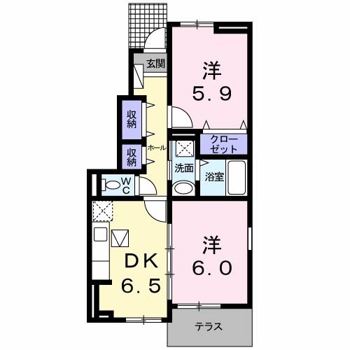 藍らんどこくふA(2DK/1階)の間取り写真