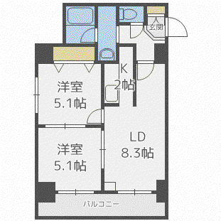 ラクラス札幌北7条(2LDK/6階)の間取り写真