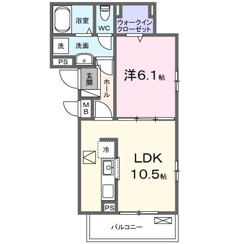 プラザ九源III(1LDK/2階)の間取り写真