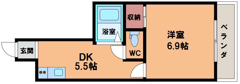 山王1024マンション(1DK/4階)の間取り写真