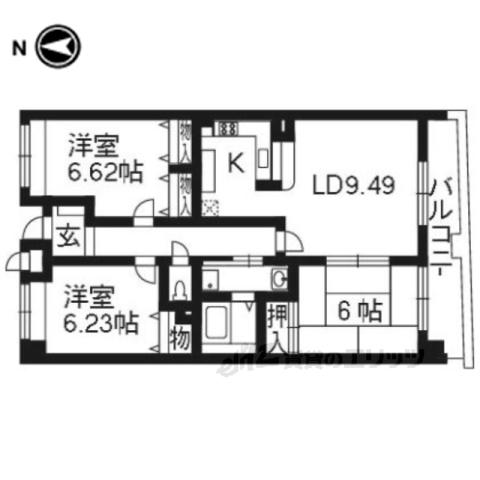 パインフィールド五条(3LDK/1階)の間取り写真