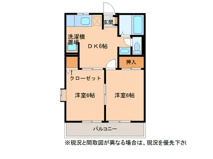 ハーモネートII(2DK/2階)の間取り写真