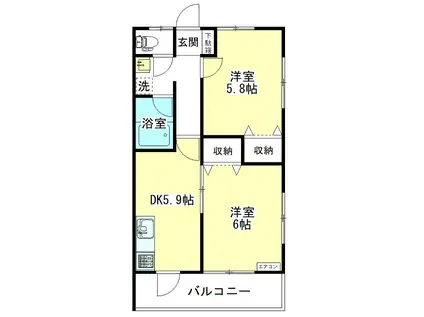 KAYコーポIII(2DK/2階)の間取り写真