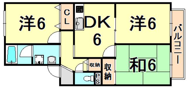 パークヒルズ春日丘(3DK/2階)の間取り写真