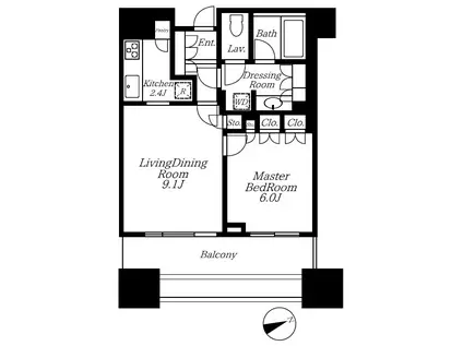 パークコート虎ノ門愛宕タワー(1LDK/14階)の間取り写真