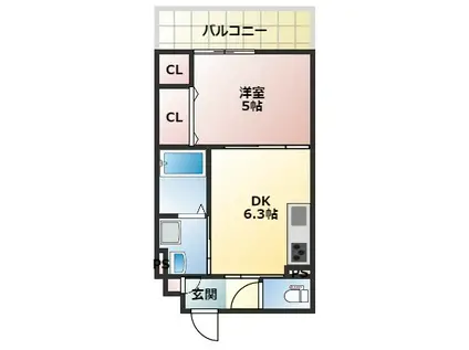 クリエオーレ清瀧(1DK/3階)の間取り写真