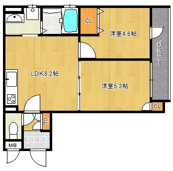 ラモーナ北条1(2LDK/2階)の間取り写真