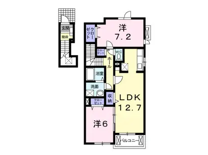 アンベル・プリムローズ(2LDK/2階)の間取り写真