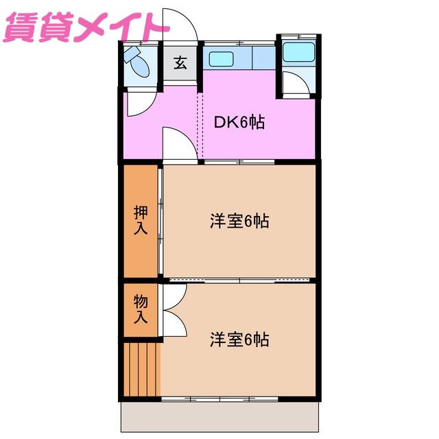 松岡田端アパート(2DK/1階)の間取り写真