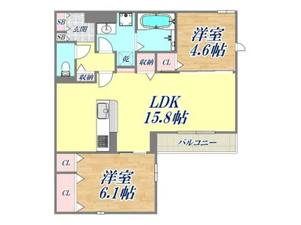クラシスト甲子園一番町2(2LDK/2階)の間取り写真