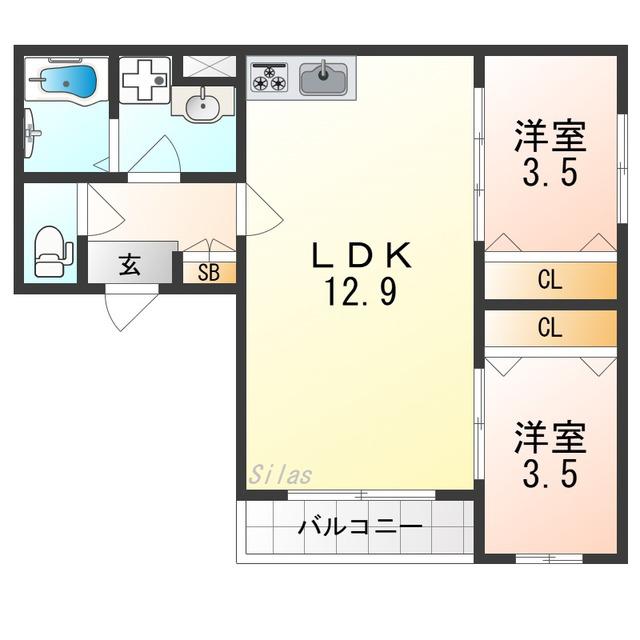 アバンティオ北花田(2LDK/1階)の間取り写真