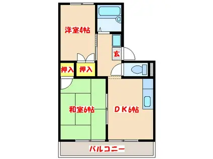 スカイハイツF1(2DK/2階)の間取り写真