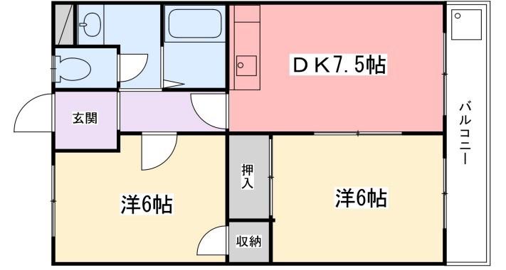 西庄中村コーポ(2DK/1階)の間取り写真