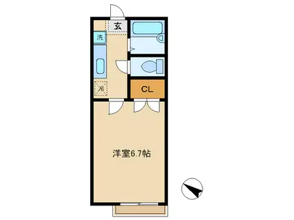 コスミオン東松戸(1K/2階)の間取り写真