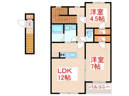 プラージュコート(2LDK/2階)の間取り写真