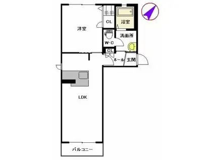 ヴィラパルコA棟(1LDK/2階)の間取り写真