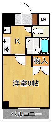 ロイヤルハイツ折尾1号館(1K/6階)の間取り写真
