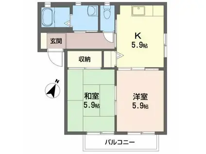 メゾンジュン B(2K/2階)の間取り写真