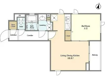 SUNIVAS飯田橋(1LDK/4階)の間取り写真