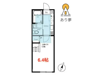ハーミットクラブハウス横浜LUNA(1K/2階)の間取り写真