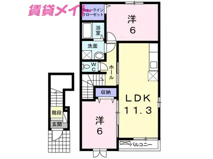 マハロII(2LDK/2階)の間取り写真