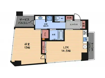 WOB NISHIUMEDA(1LDK/12階)の間取り写真