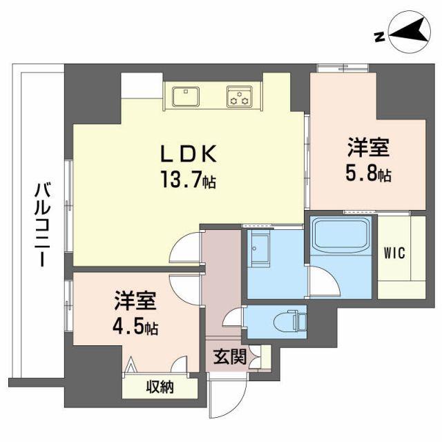ナナアーク荒町(2LDK/8階)の間取り写真