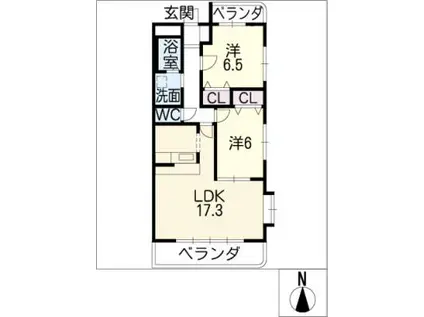 エスパース・ミワ(2LDK/1階)の間取り写真
