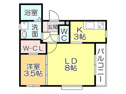 コーポ花みずき(1LDK/1階)の間取り写真