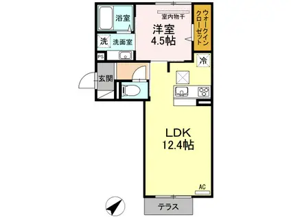 Kスタイル清水(1LDK/1階)の間取り写真