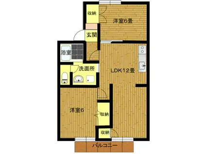 ヴァンベール鳴海B棟(2LDK/1階)の間取り写真