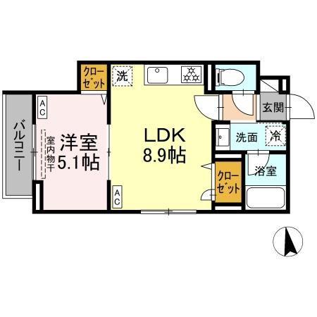 セレスティア北加平(1LDK/2階)の間取り写真