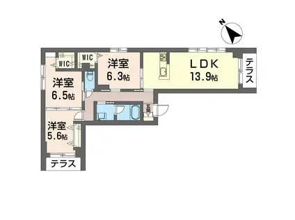 シャンテユーIII(3LDK/1階)の間取り写真