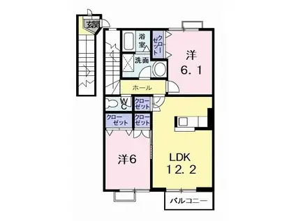 オーブリー鳴門II B(2LDK/2階)の間取り写真