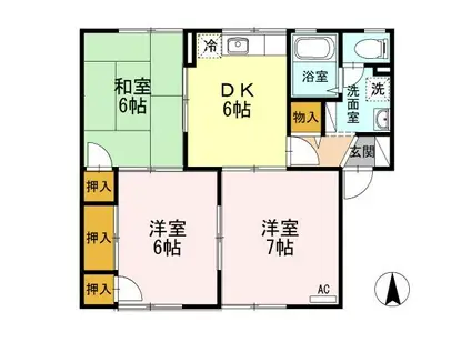 アップロードA棟(3DK/1階)の間取り写真